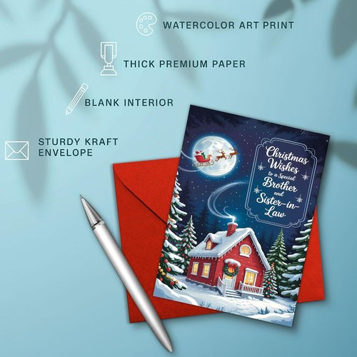 Christmas Wishes Card for Brother & Sister-in-Law - Cozy Winter Cottage Design | Festive 5.3''x8'' with Red Envelope