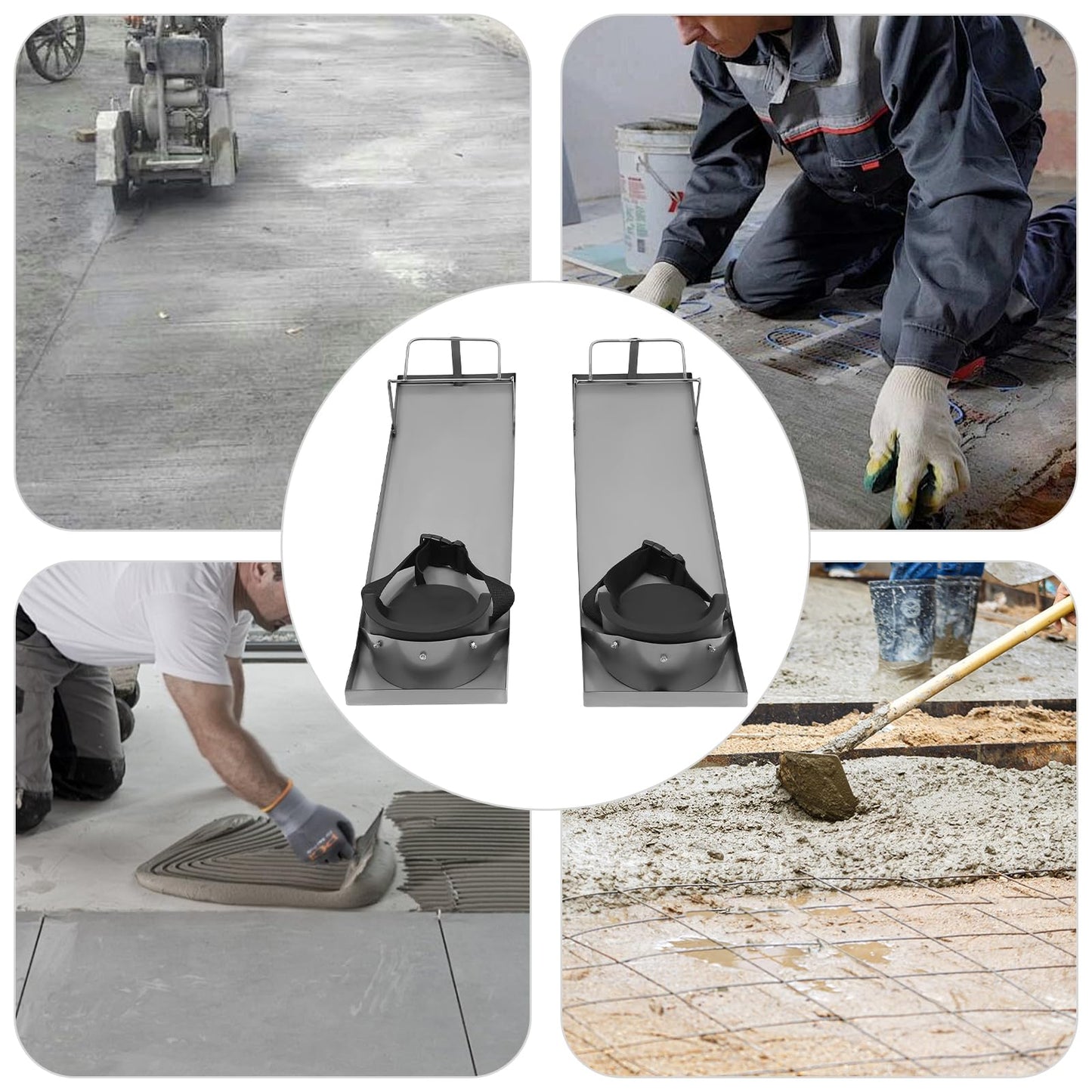 30'' x 8''Concrete Knee Boards, Stainless Steel Slider Knee Boards, Concrete Board Moving Slider Tools w/Concrete Knee Pads and Board Straps for Concrete Finishing