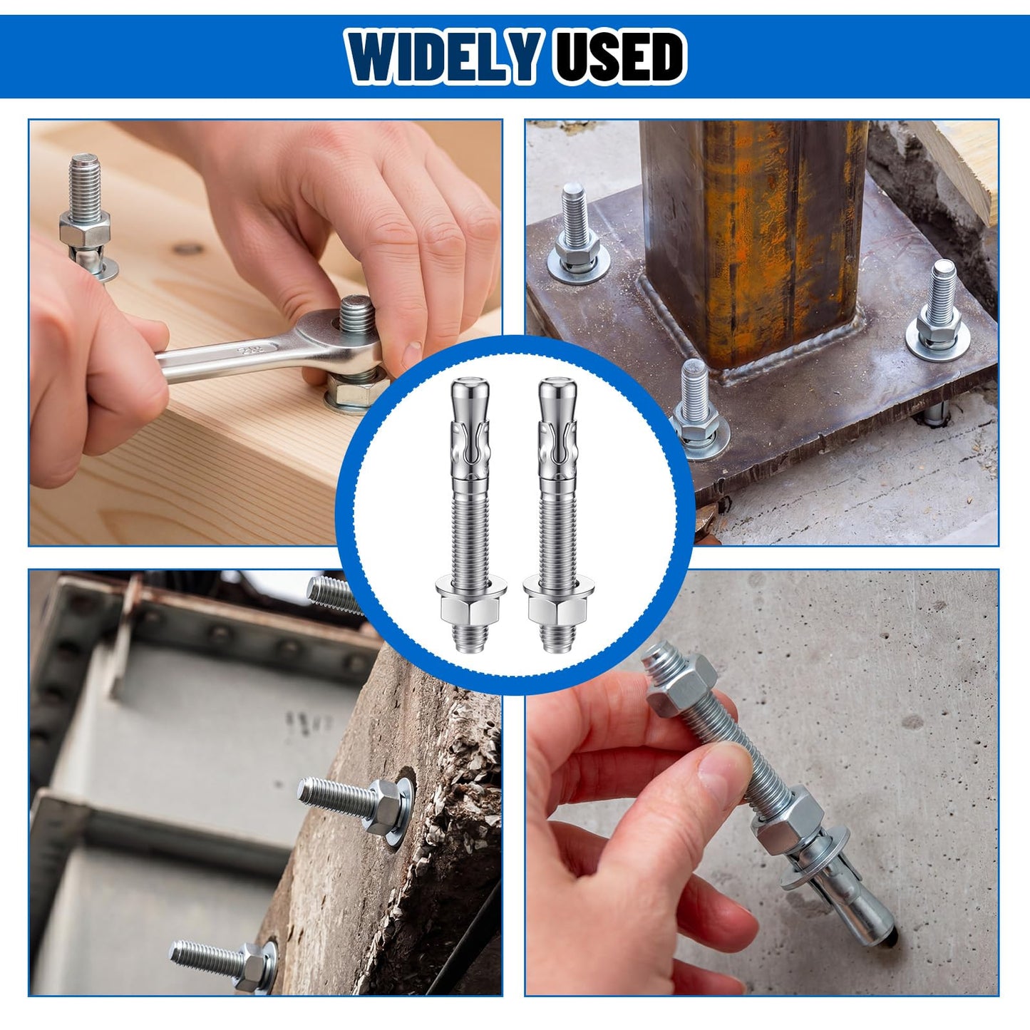 Moxweyeni 20 Pcs 3/4" x 5-1/2" Heavy Duty Wedge Anchors Zinc Plated with Nuts and Washers, Concrete Anchors for Concrete and Cement for Construction Industrial DIY