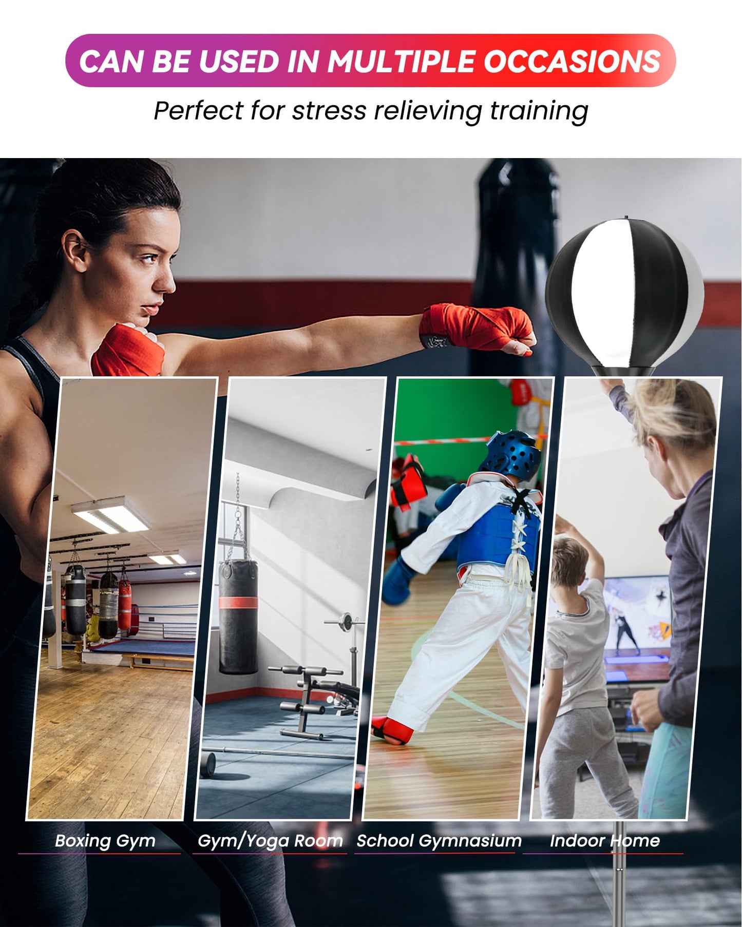 47-59IN Fitness Reflex Bag,Speed Ball Stand Punching Bag with Gloves, Boxing Bag for Adults and Teens, Great for Gifts MMA Training(Black White)