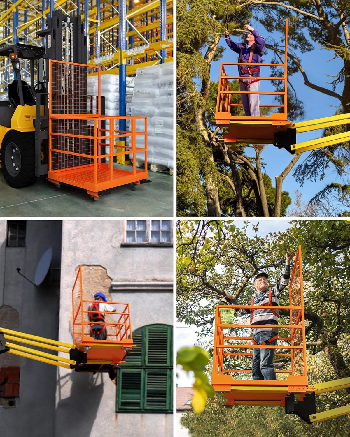 43"x45" Collapsible Forklift Safety Cage, 1800LBS 2-Man Forklift Man Basket Work Platform with Safety Harness & Lock, Forklifts Aerial Lift Basket for Lifting Loader
