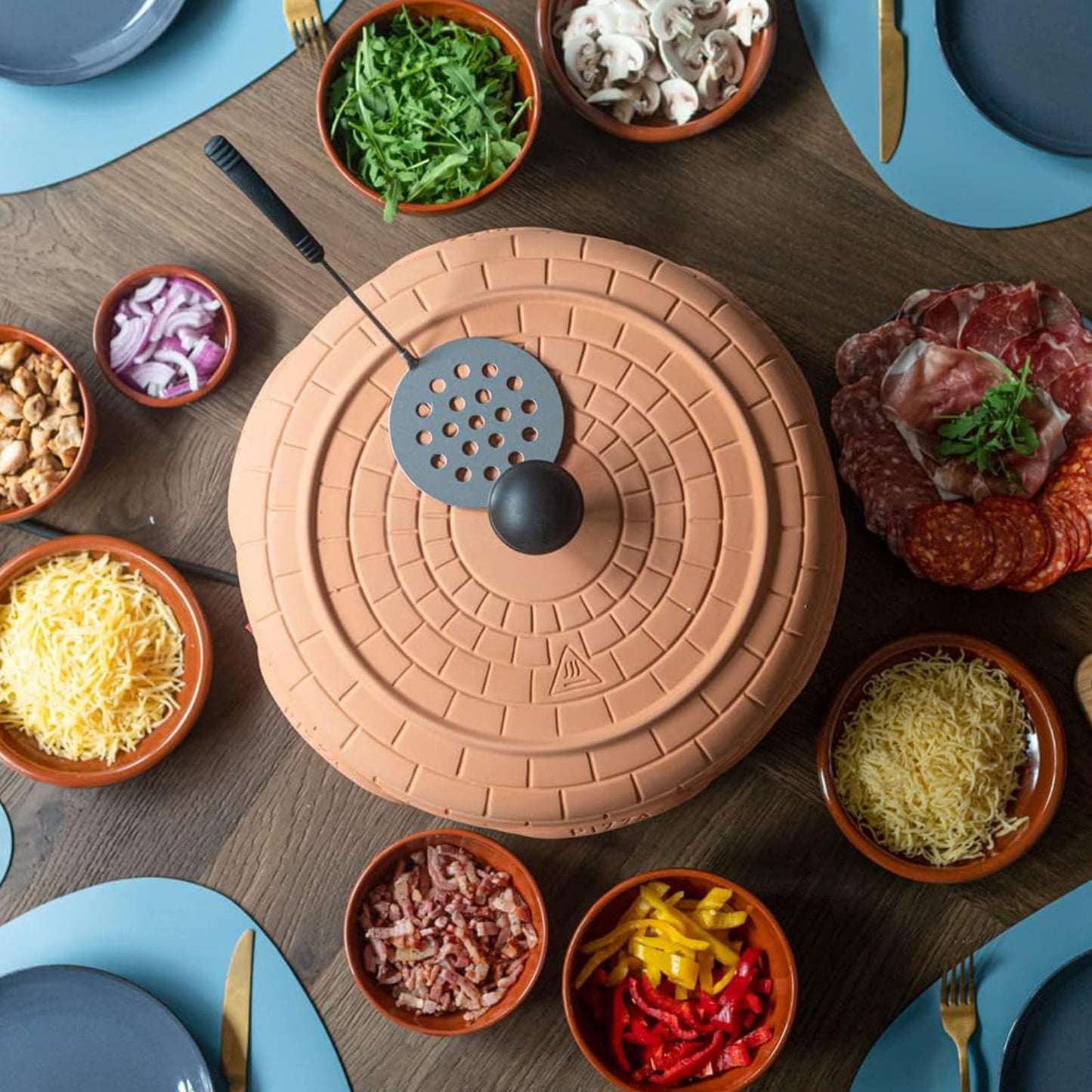 Electric Pizza Oven Family Sharing Pizza Maker with Terracotta Cover, Mini Smokeless Pizza Bake Oven for Pizza Party Home Party (6 PERSON)