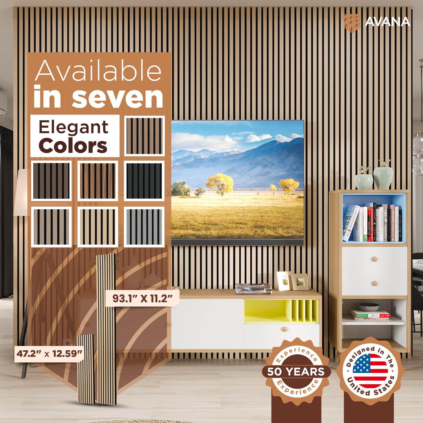 Avana Acoustic Wood Wall Panels – 93.2x11.25 Inch Panels – Fits 94x12 Layout – White Oak Acoustic Panels 4 PCs – Wall Panels for Interior Wall Decor for Homes, Offices – Design Wood Panels for Wall