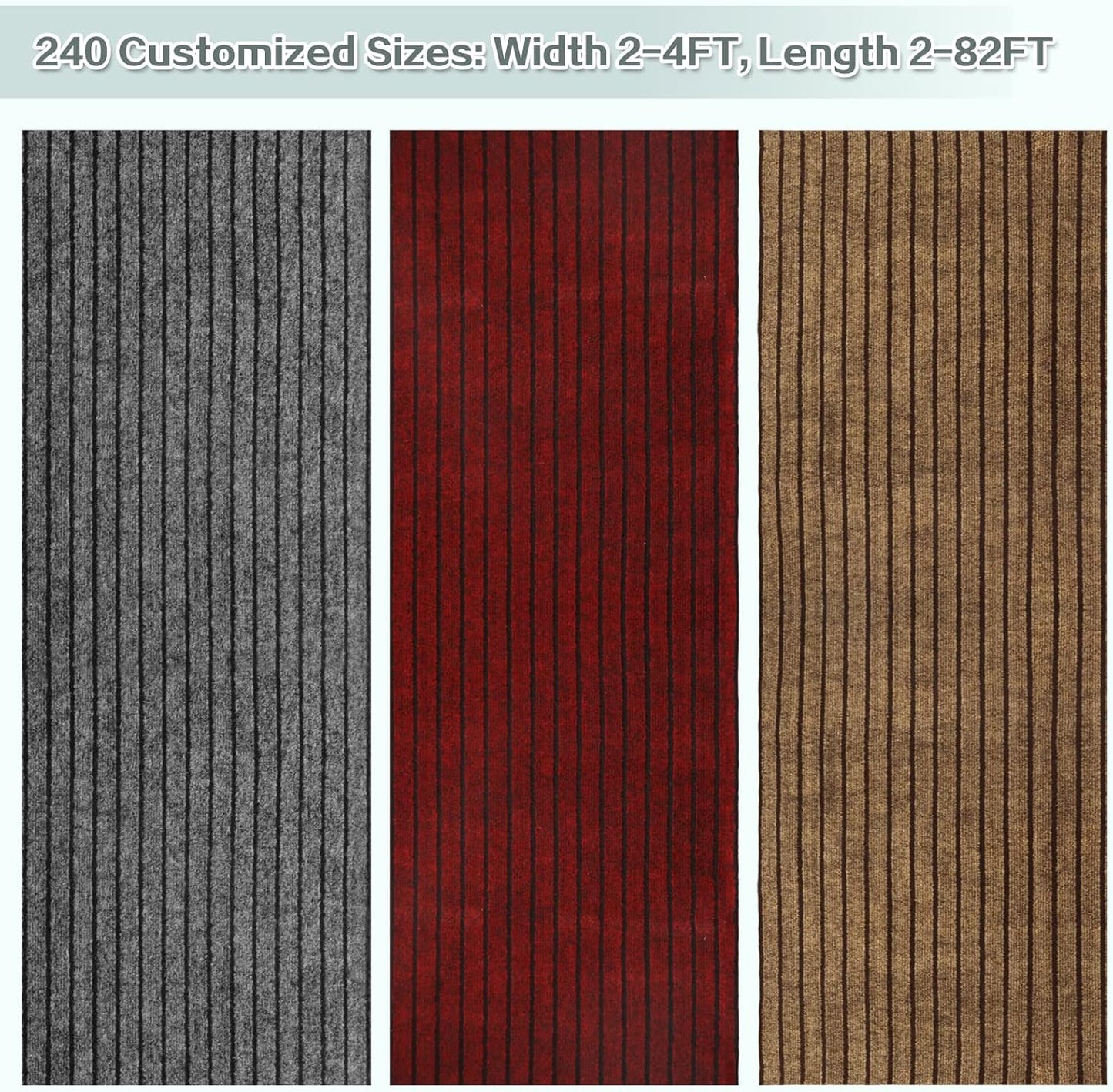 Skiennix Custom Size Runner Rug - Non-Slip Rubber Backing | 2 ft x 6 ft Gray with Black Stripe for Hallway, Kitchen, Garage