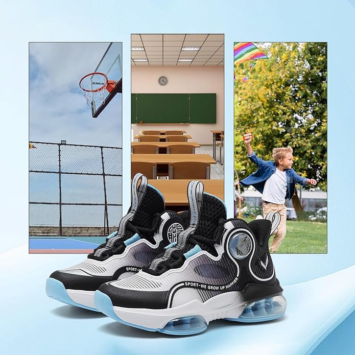 VITUOFLY Kids Basketball Shoes Boys Air Cushion Sneakers Girls Mid Top School Hoops Shoes Non-Slip Outdoor Sports Running Gym Comfortable Durable Little Kid/Big Kid