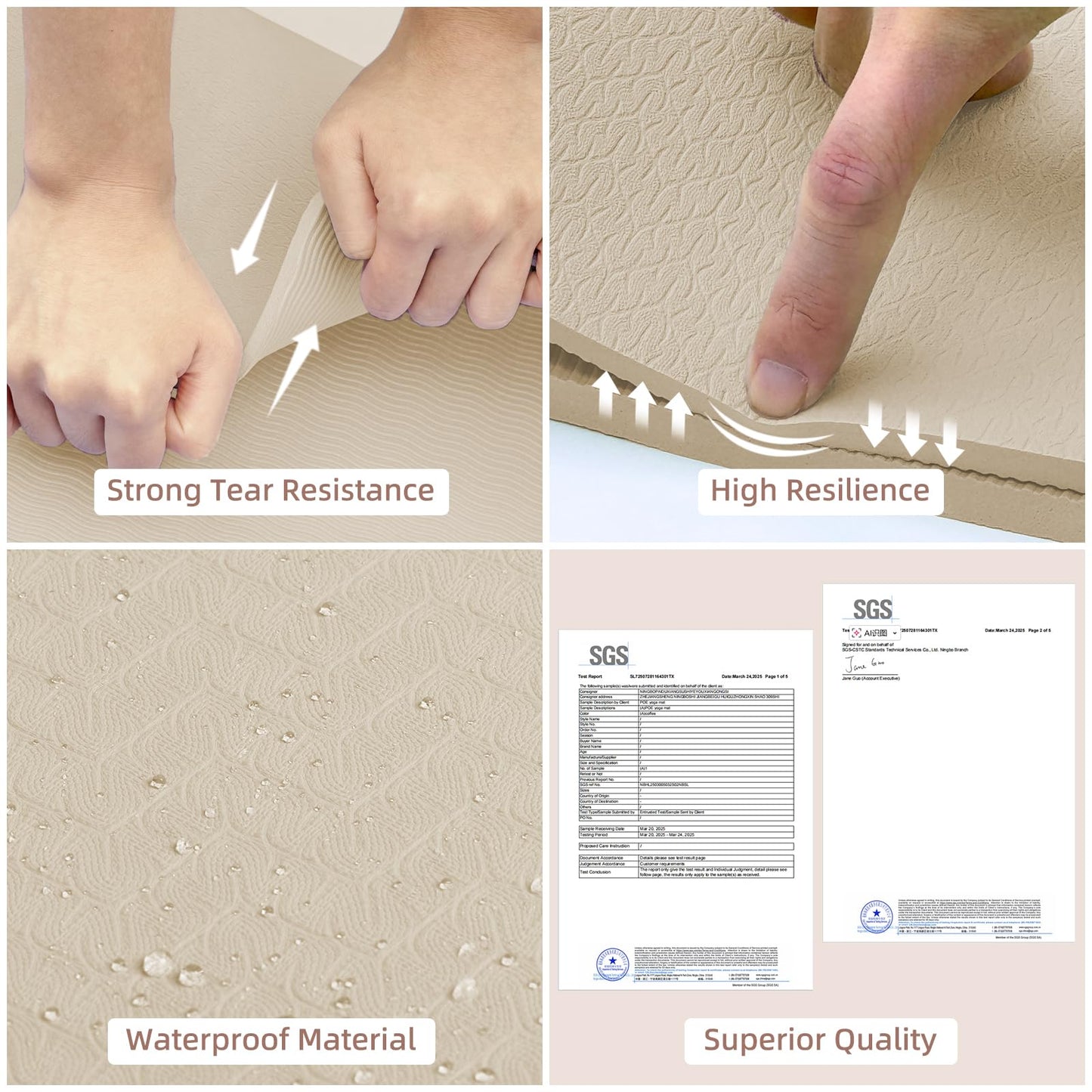PAIDU Large Yoga Mat, 72" x 36" x 2/5"(10MM) Thick Non-Slip Exercise Mat, SGS-Certified POE Material, Ideal for Home Gym, Yoga, Pilates, Fitness Workouts & Floor Mat (Beige - Double C)