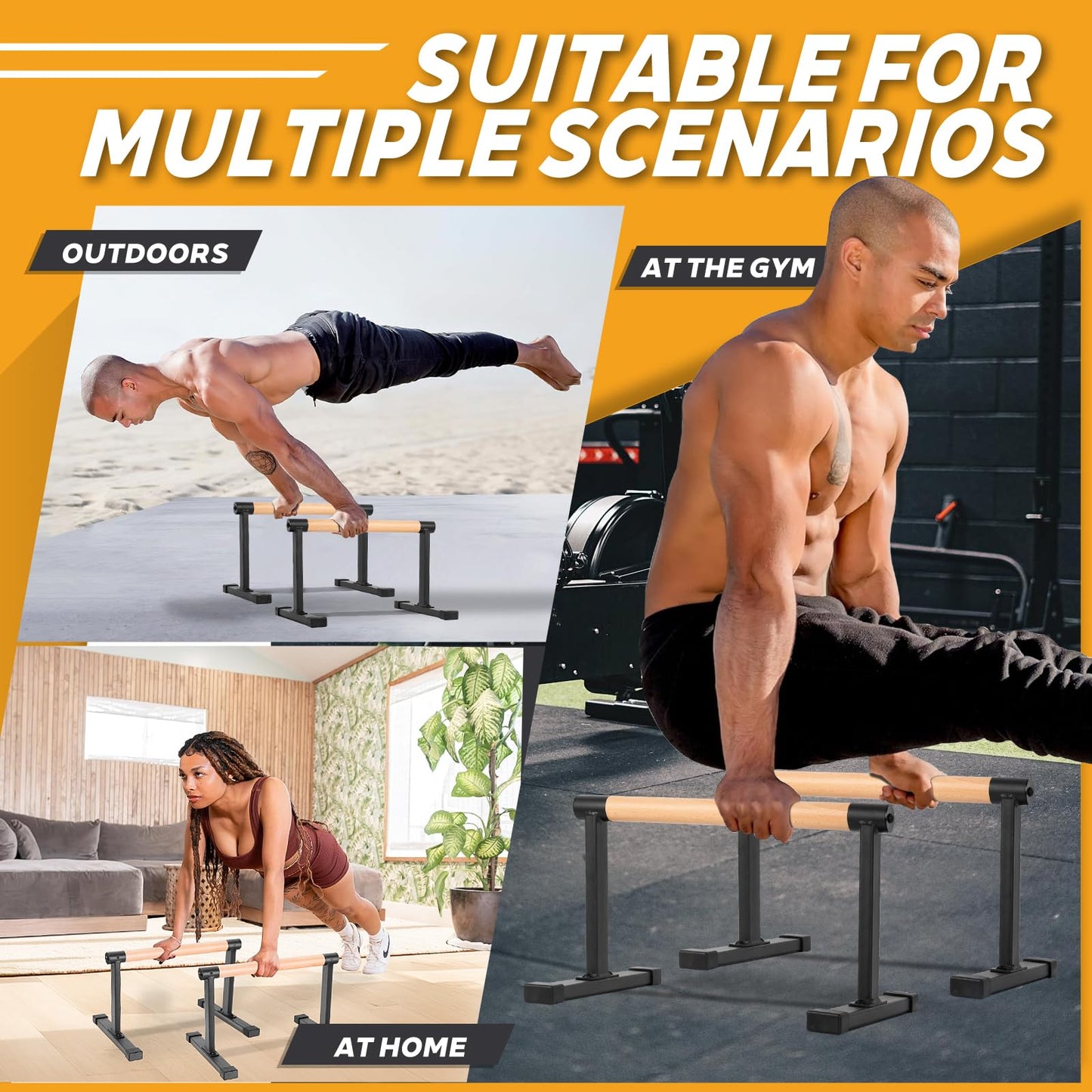 Wooden Parallettes Bars - Push Up Bars Calisthenics Equipment for Handstand Training