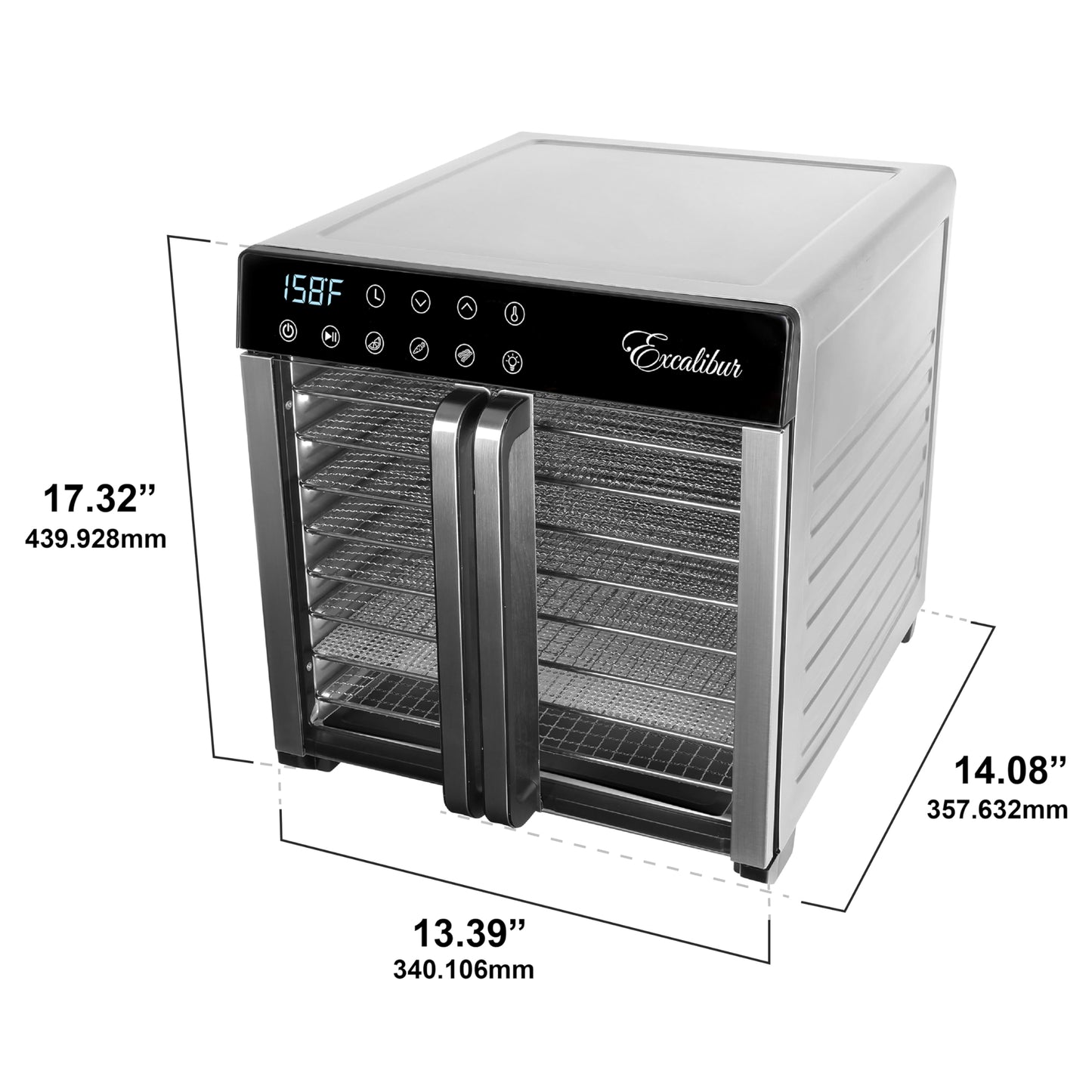Excalibur Food Dehydrator 8-Tray for Jerky, Fruit, Vegetables, Herbs, Pet Treats, 7.2 Cu Ft Drying Space with Adjustable Temperature Control and 80 hour digital timer, 8-Tray, Stainless Steel