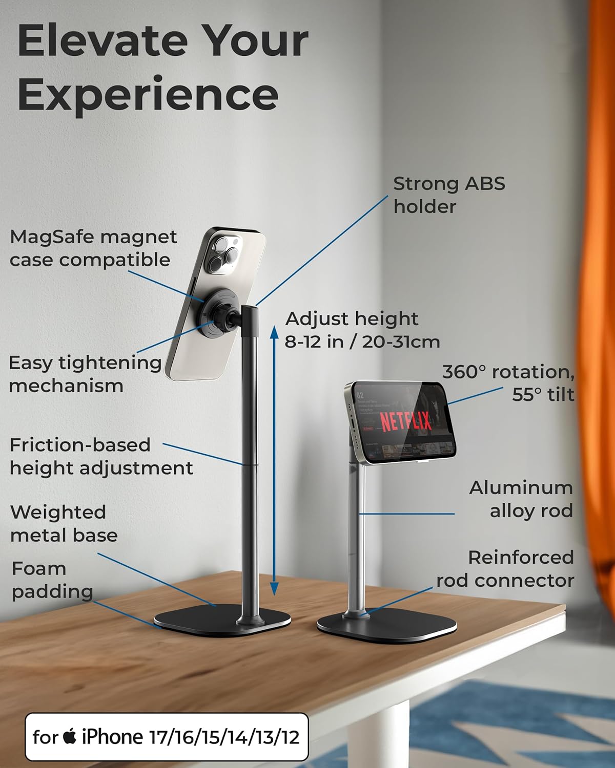COOPER 17 16/15/14/13/12 (x2 Pack MagStand - iPhone Stand for Desk & Video Recording, Compatible with MagSafe, Stand