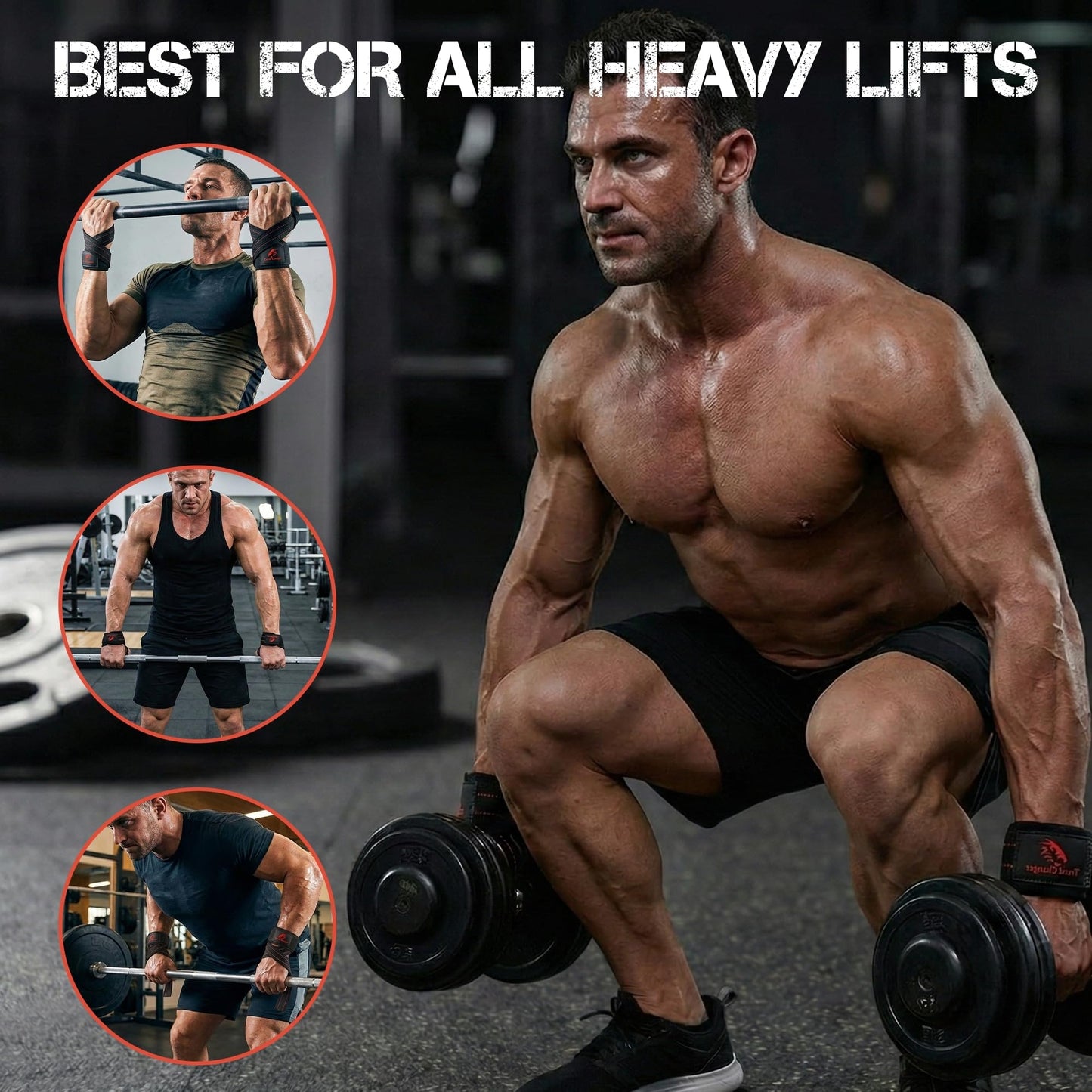 Trend Changer Figure 8 Lifting Strap Padded Deadlift Straps Heavy Duty Weight Lifting Straps Strongman Axle Bar Straps Weightlifting Wrist Wraps (Medium (Upto 8.0'' Wrist Circumference), Black/Red)