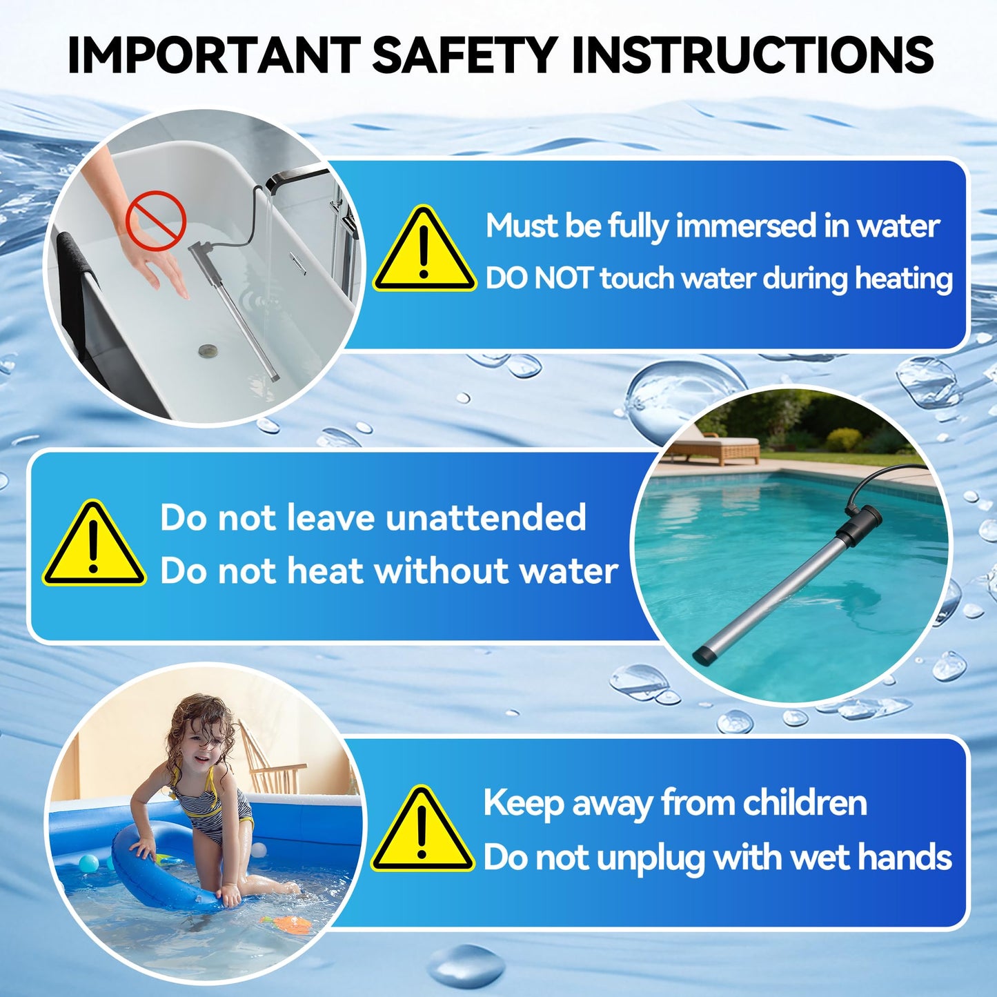 1800W Immersion Heater for Hot Tub, 304 Stainless Steel Submersible Immersion Heater with GFCI & Digital Thermostat, for Bathtub, Home SPA, Camping, Baptistery, Medium Stock Tank, Outdoor Use