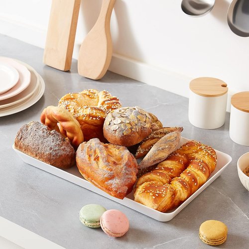 Lifewit Plastic Serving Tray - Reusable Large Platter for Parties | 14.5" x 9.5", White, Set of 3