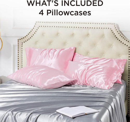 Bedsure Satin Pillowcase - Pink Silky Pillowcase 4 Pack for Hair & Skin | Queen Size 20x30 Inches