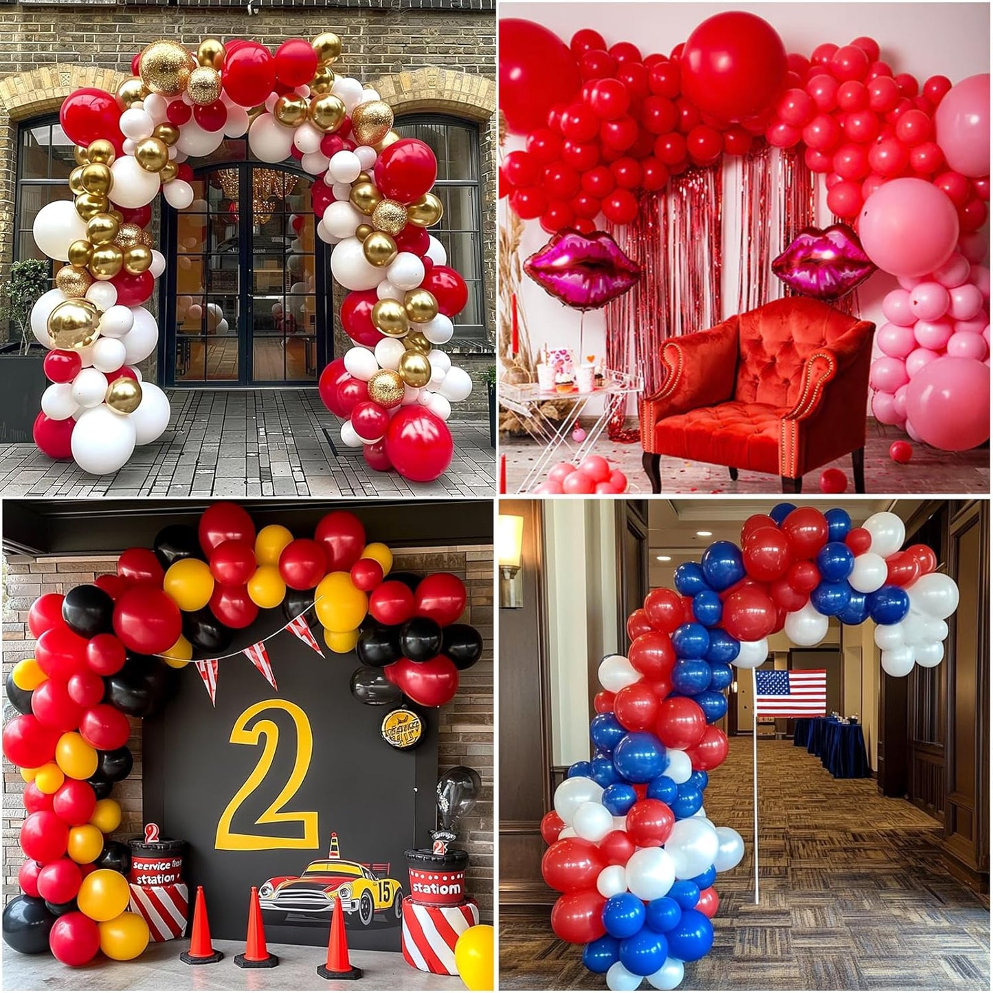 RUBFAC Red Balloons - 129pcs Premium Latex in Various Sizes for Wedding, Birthday & Party Decor