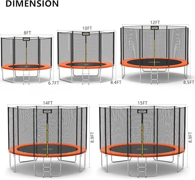 AOTOB 8FT 10FT 12FT 14 FT 15FT Trampoline with Safety Enclosure Net,Outdoor Trampoline with Basketball Hoop, Heavy Duty Jumping Mat and Spring Cover Padding for Kids and Adults, Storage Bag and Ladder