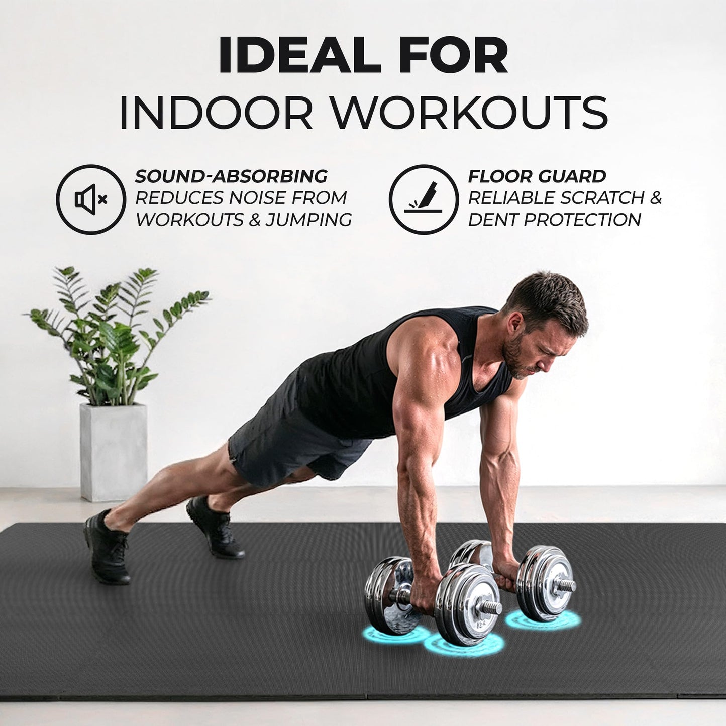 bemaxx Gym Mats Set - 12 pcs EVA Interlocking Foam Floor Tiles (24.4"x24.4"x0.4") 48 sqft Protective Gym Flooring Sports Home Workout Exercise Mats Puzzle Garage Fitness Play-Room Pool Treadmill Bike