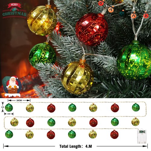 iShabao Battery Operated Christmas Light 13.5ft 20 LED with Timer & 8 Modes Waterproof Christmas Ball Ornaments String Lights for Xmas Tree Wreath Bush Party Home Garden Indoor Decor
