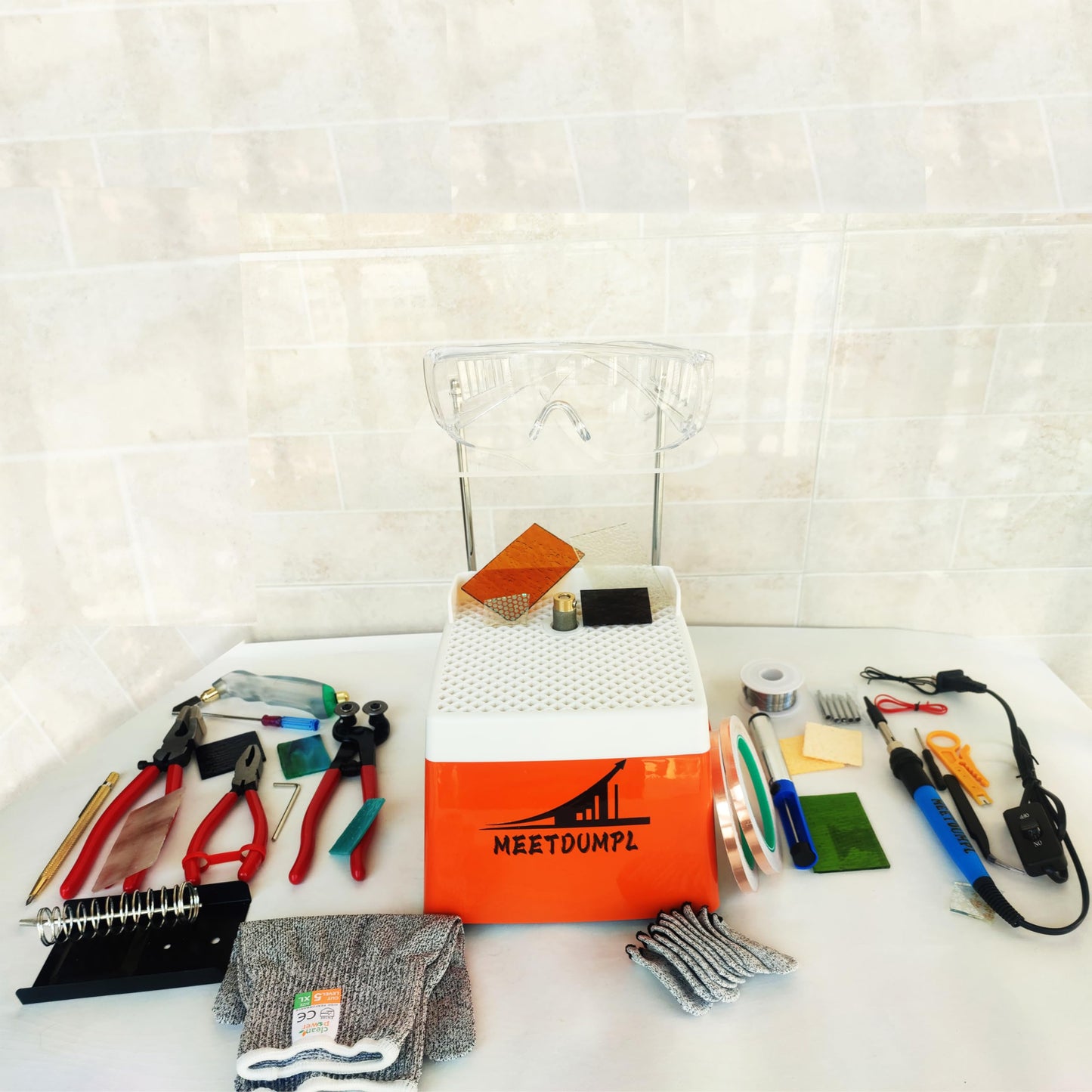 MEETDUMPL Stained Glass Kit,Stained Glass Kits for Adults,Glass Grinder,Stained Glass Grinder,5/8" + 1" Diamond Grinder Bit,100W Soldering Iron Kit,Glass Cutter Tool Kit(Patent has been registered)(7)