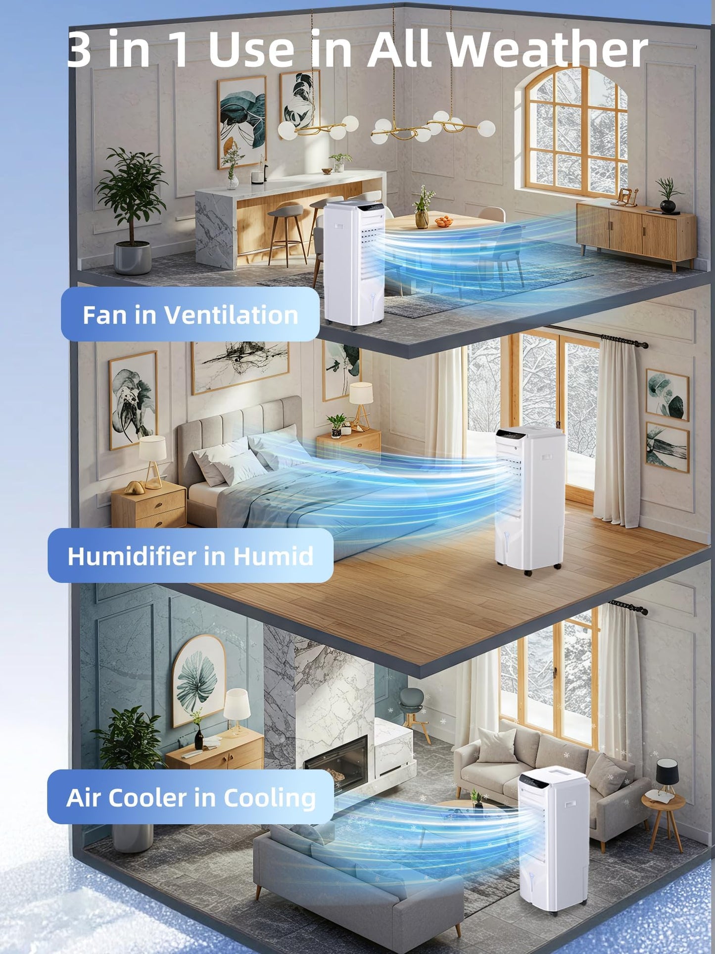 Uthfy Evaporative Air Cooler with 4 Modes, 3 Speed, 4.2 Gal Water Tank, 32" Swamp Cooler with 4 Ice Packs, 120° Oscillation, Remote, 12 H Timer, Portable Air Conditioner for Large Room, Office