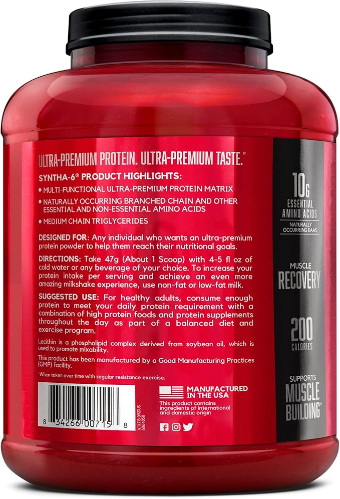 BSN SYNTHA-6 Whey Protein Powder with Micellar Casein, Milk Isolate, Strawberry Milkshake, 48 Servings (Packaging May Vary)