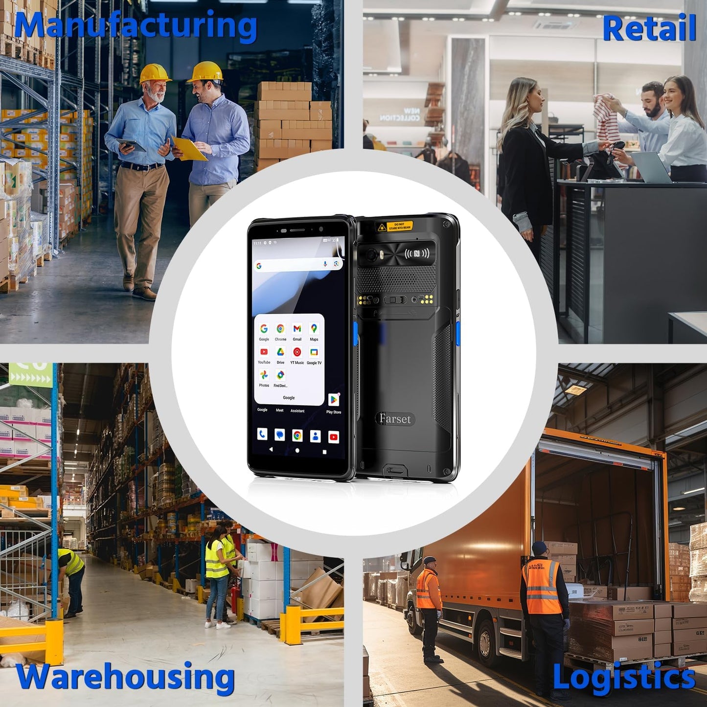 FARSET F35 Android 13 PDA Barcode Scanner (Future Android 18) with Zebra Licensed Engine, 6” Rugged, IP68 & 2m Drop, 5000mAh+18W Fast Charge,6GB+64GB,1D/2D/QR for Warehouse & Logistics