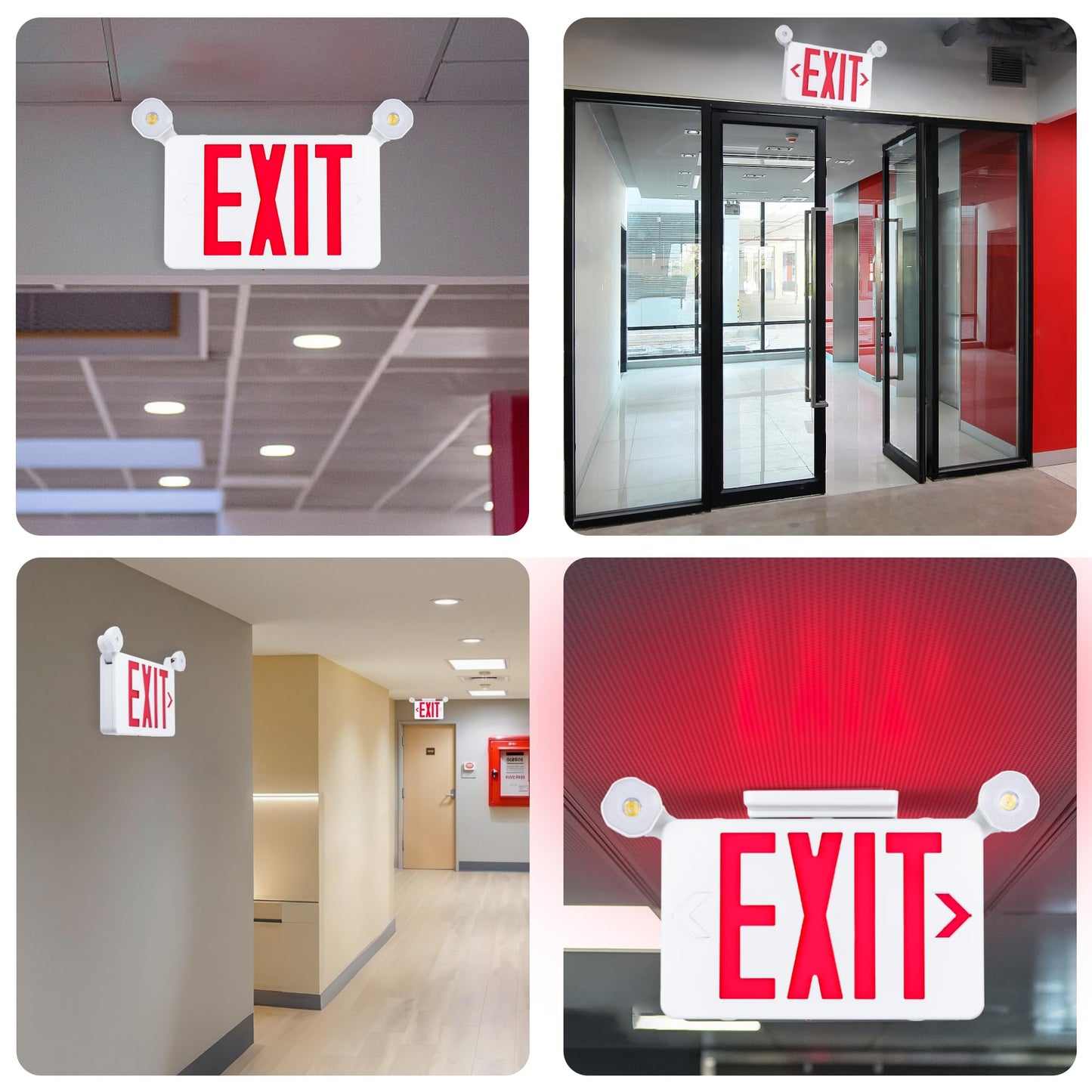 Gruenlich Red Exit Sign with Emergency Lights, 2 Adjustable LED Heads and Backup Battery, UL 924, AC 120/277V, Commercial Hardwired Exit Light for Business, 2 Pack