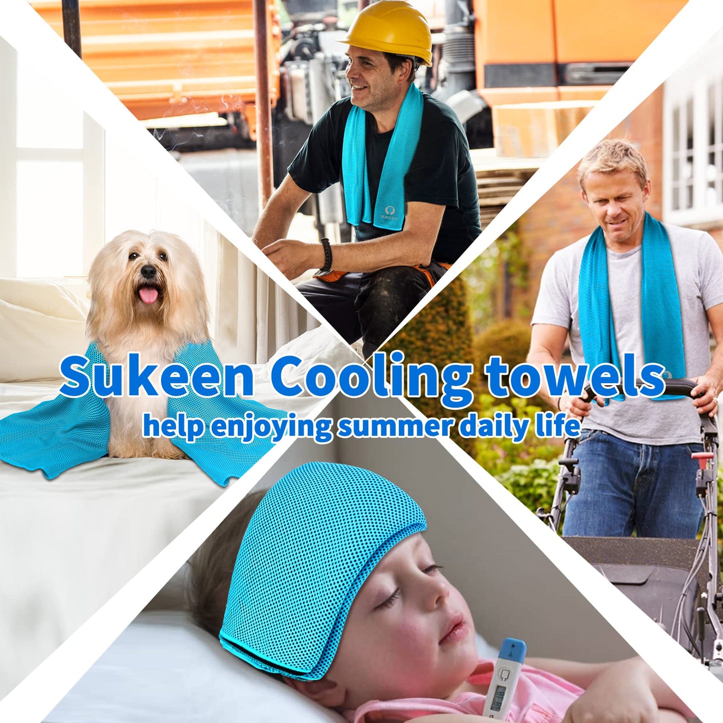 Sukeen Cooling Towels(40"x12") for Neck & Head, Soft Breathable Chilly Towel for Yoga, Golf, Gym, Camping, Running, Workout & More Activities