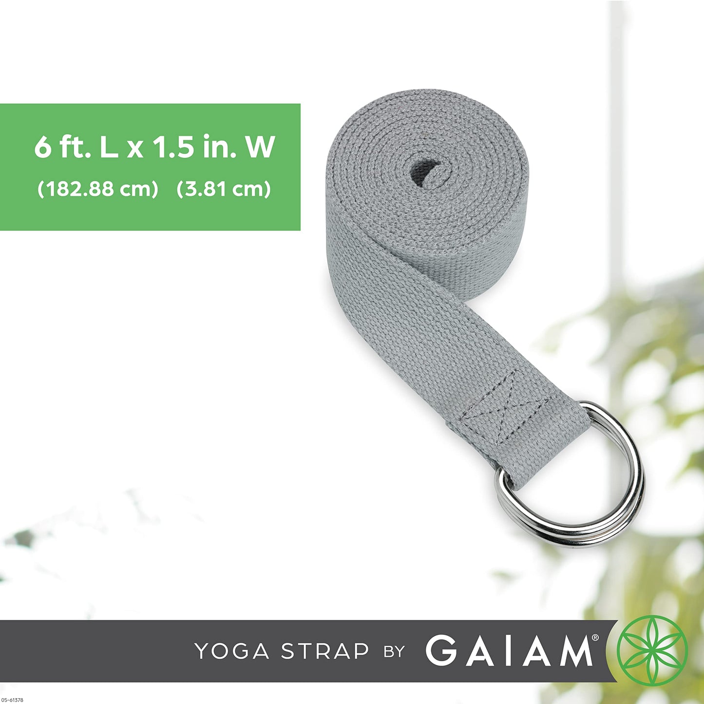 Gaiam Yoga Strap 8ft Stretch Band with Adjustable Metal D-Ring Buckle Loop - Exercise & Fitness Stretching for Yoga, Pilates, Physical Therapy, Dance, Gym Workouts (Black)