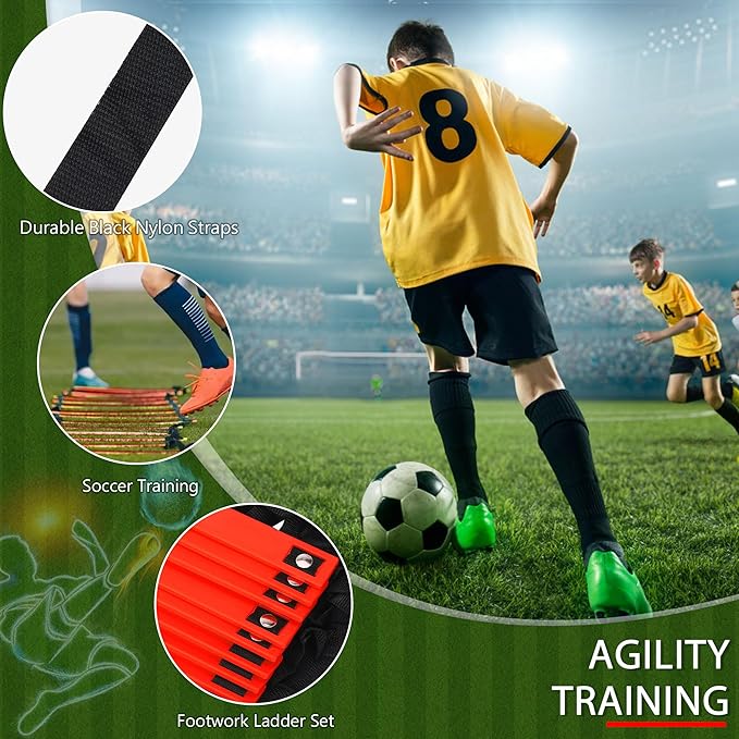 Fixed Rung Agility Ladder - 20ft 12 Rungs No Tangle Speed and Agility Training Equipment for Soccer Footwork Training with Carrying Bag/Ground Stakes for Adults Youth Kids