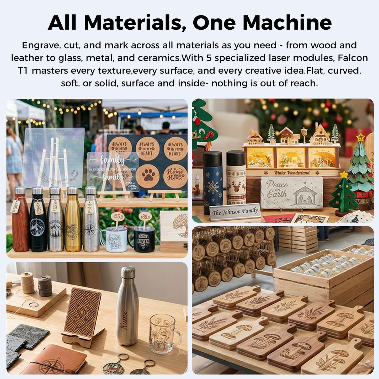 Creality Falcon T1 20W Fiber Laser Engraver, 10000mm/s Ultra Fast Laser Engraver and Cutter Machine for Metal,Wood,Jewelry,HD Smart Camera,Class 1 Certification, Auto Feed&Convey,AI Powered Simplicity