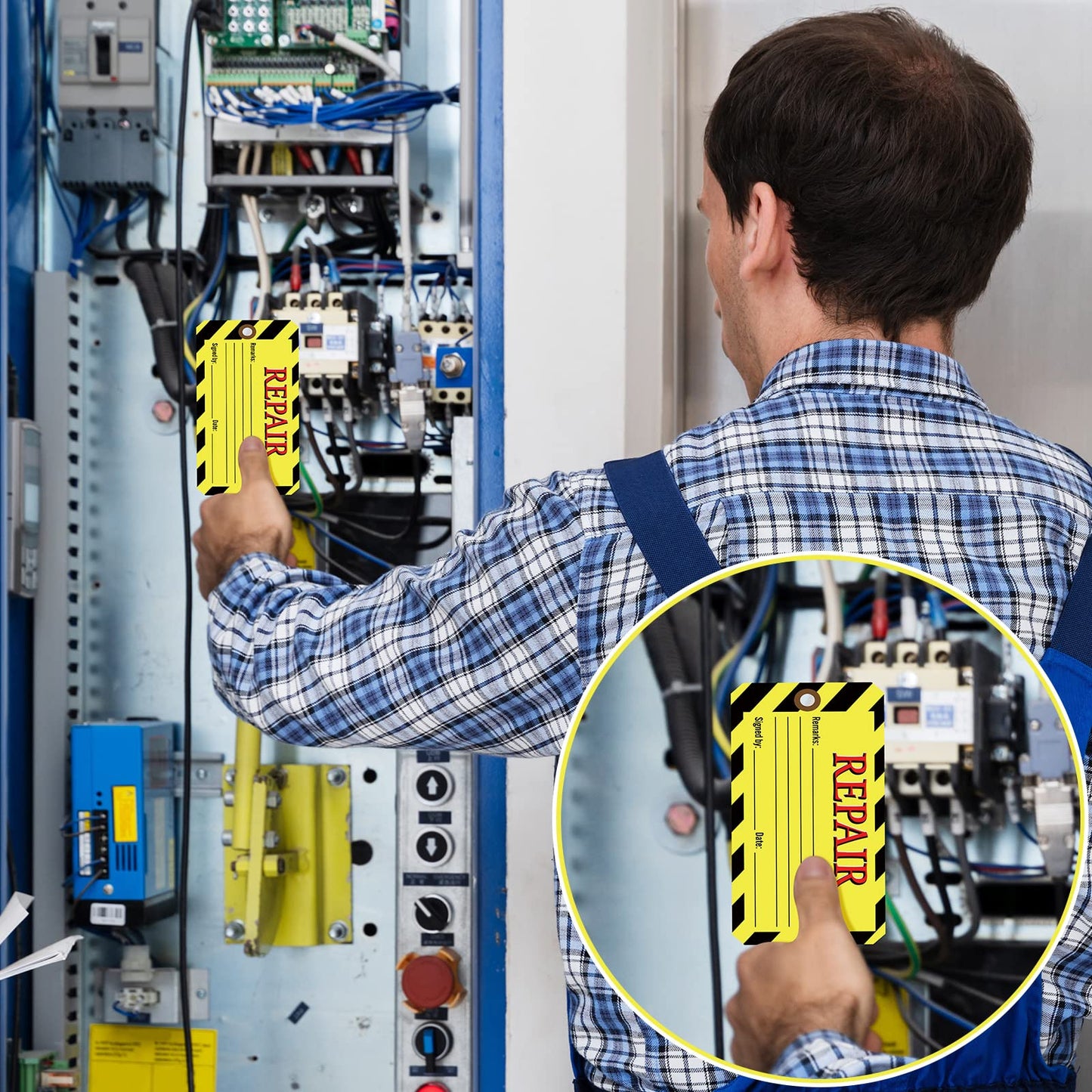 Amyhill 240 Pack Repair Tags Yellow Maintenance Required Tags with Wire Production Quality Control with 8 Inch Attached Cotton String, 2.6 x 5.3 Inch