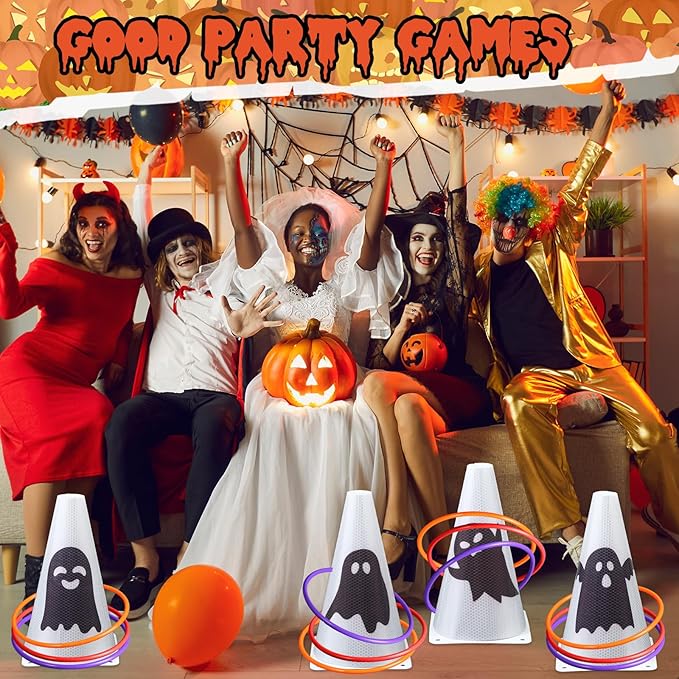 Leitee 6 Sets Candy Corn Ring Toss Game Plastic Cones Ring Toss Combo Set Mini Traffic Cones Toss Game for Sports Training Garden Backyard Outdoor Activities