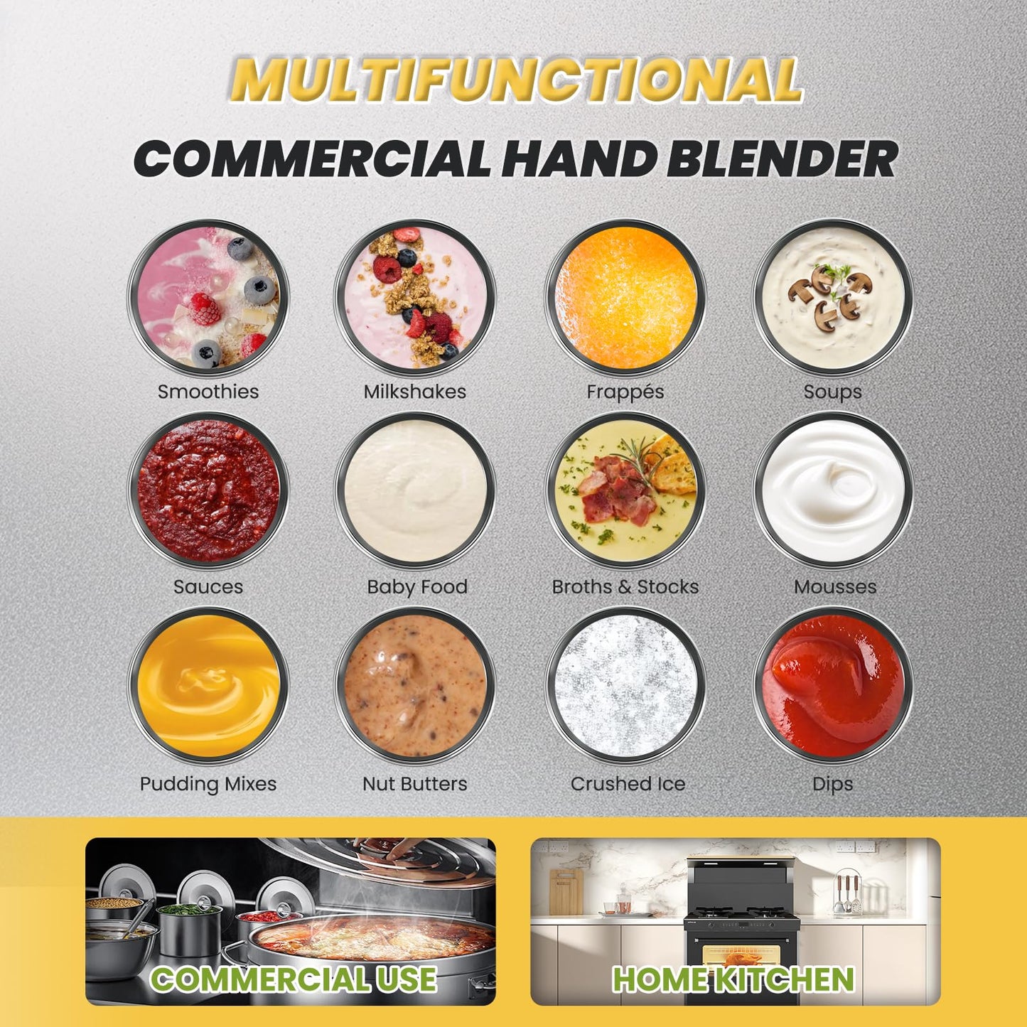 Flyseago 750W Commercial Immersion Blender Brushless DC Variable Speed Motor 12000 RPM Heavy Duty Hand Mixer 21" Removable Shaft 50 Gallon Large Capacity Pro Food Blender for High-Output Kitchens