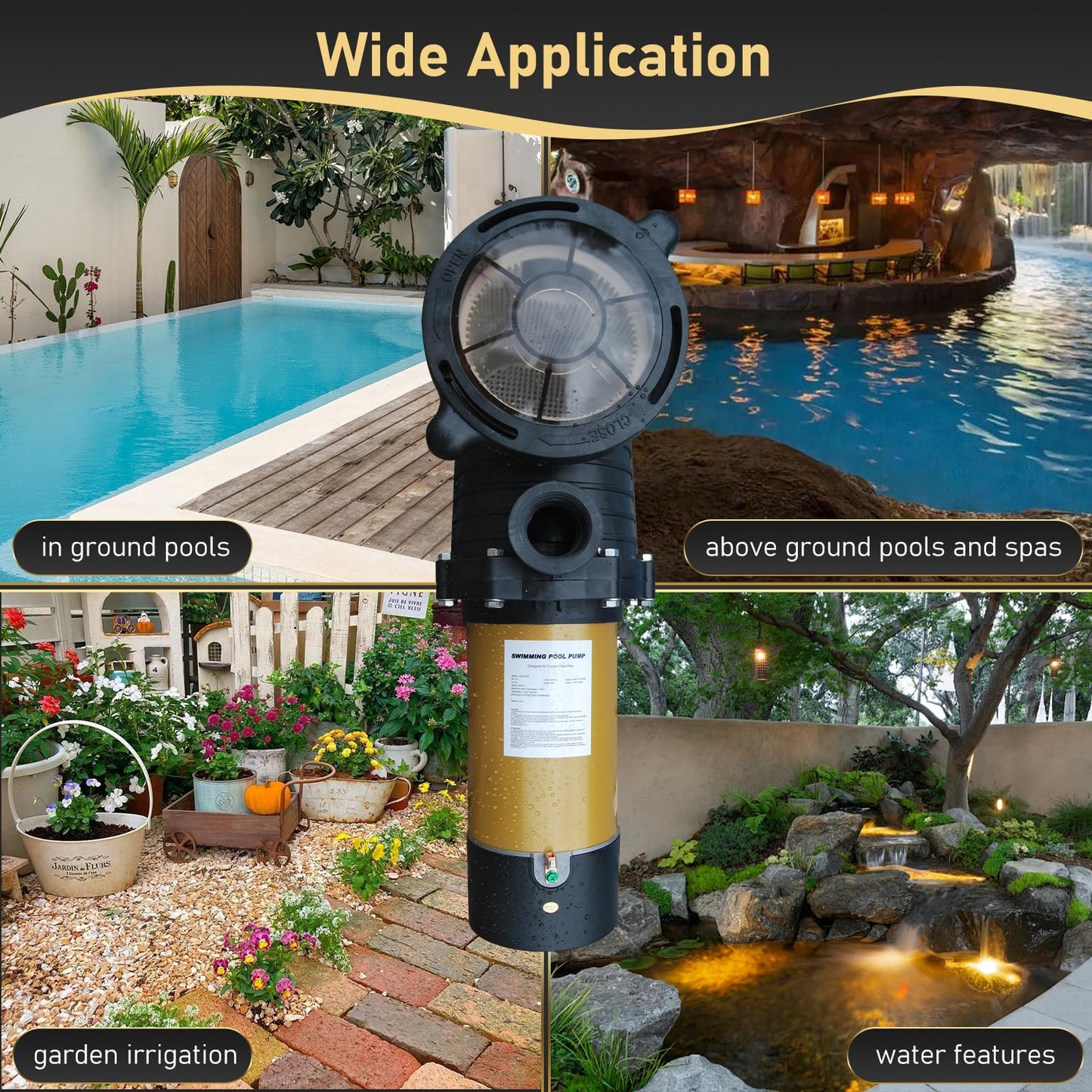 230Vac 1.5HP Two-Speed Energy-Saving Pool Pump for In/Above Ground Pools, 5400GPH Self-Priming Swimming Pool Motor with 1.25" & 1.5" & 2.0" Adapters