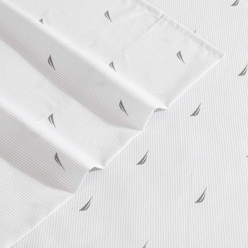Nautica - Full Sheet Set, Breathable & Cooling Microfiber Bedding with Matching Sham(s), Wrinkle Resistant Bed Set (J-Class Boat Stripe Grey, Full)