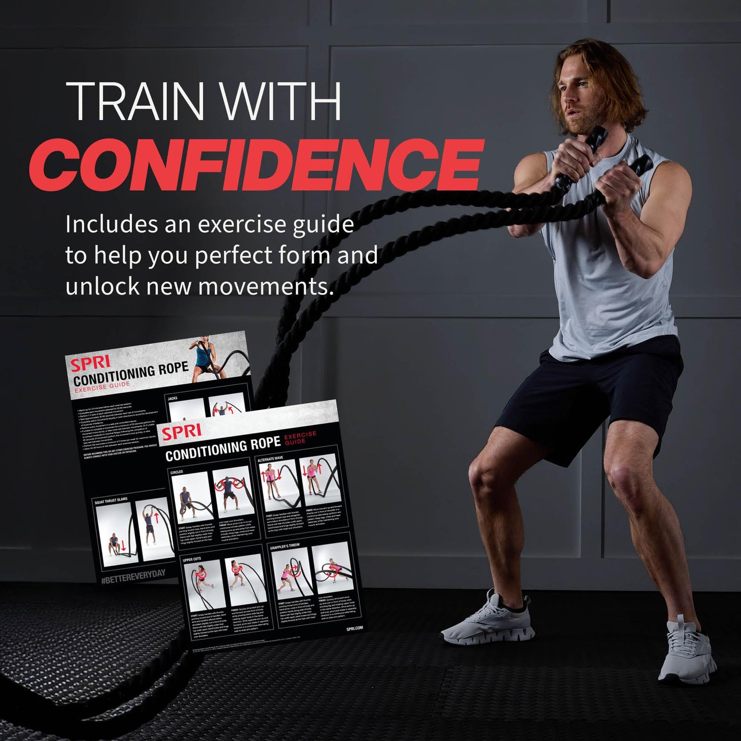 SPRI Battle Rope - Weighted Rope for Strength Training, Working Out, and High-Intensity Workouts for Building Stamina and Endurance - Durable Conditioning Rope - 18ft Long with 1.5" Thickness