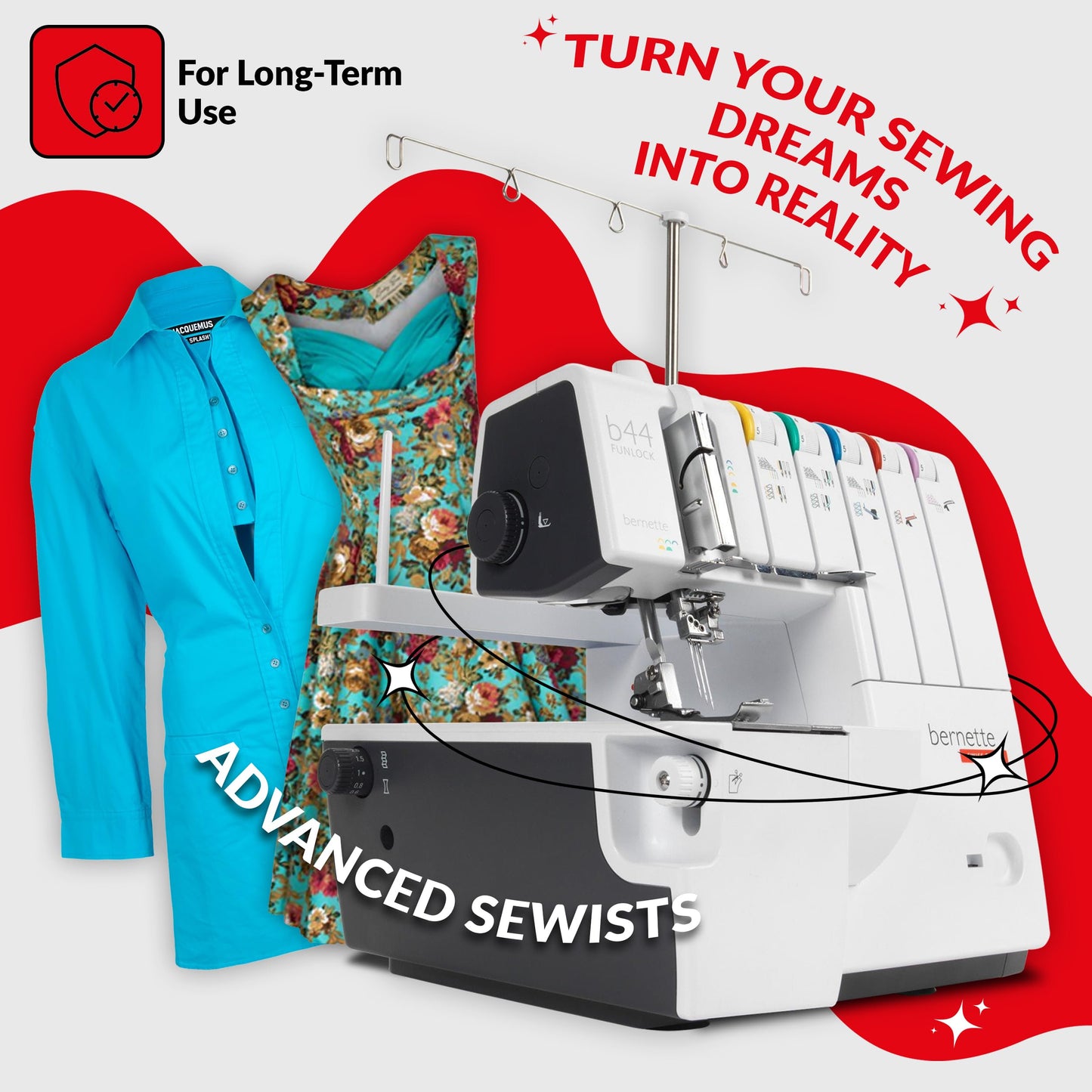 Bernette B44 Funlock Serger Overlock Machine with 2/3/4 Thread Capability, Differential Feed, and Color-Coded Threading