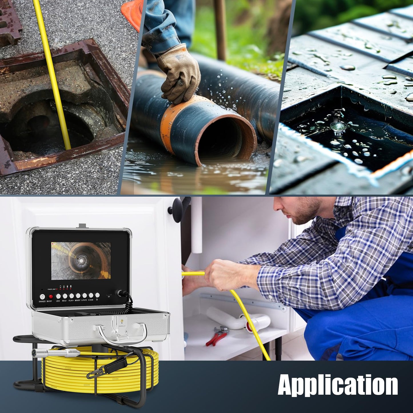 EIXAUP Sewer Camera 100 ft, 17 MM Pipe Inspection Camera with 8 Pcs LED Lights, 7" 1080P HD Monitor with DVR Function, IP68 Waterproof, Meter Marker, Included 32GB Card(30 m)