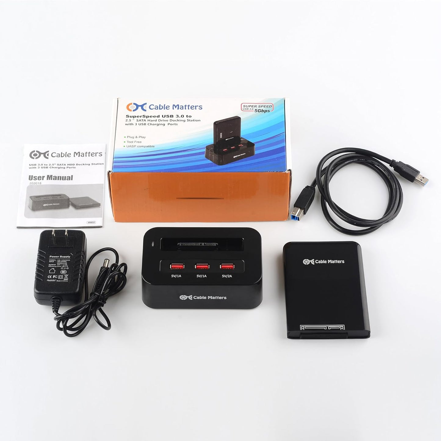 Cable Matters 3.0 2.5 Inch 3-Port SuperSpeed USB SATA Hard Drive Docking Station with USB Charging Hub