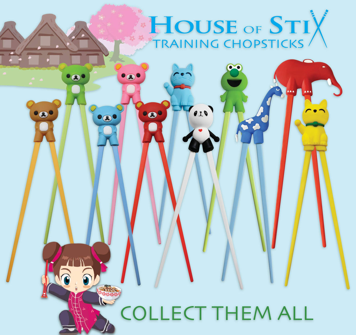 Kids Training Chopsticks for Toddlers, Kids and Adults with 4 Pairs of Removable Finger Helpers, Animal Design, BPA-Free, Dishwasher-Safe (Animals 4-Pack)