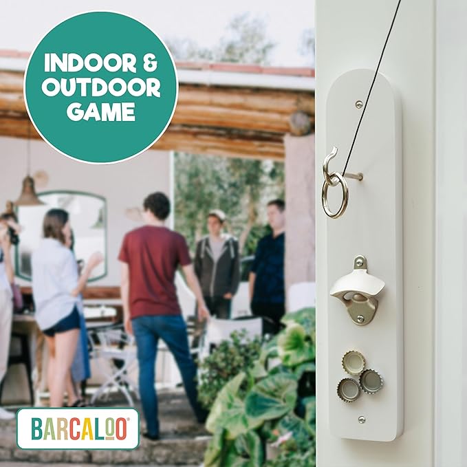 Barcaloo Hook and Ring Game with Bottle Opener and Magnetic Bottle Cap Catch - Adult Ring Toss Game for Both Indoor and Outdoor Use