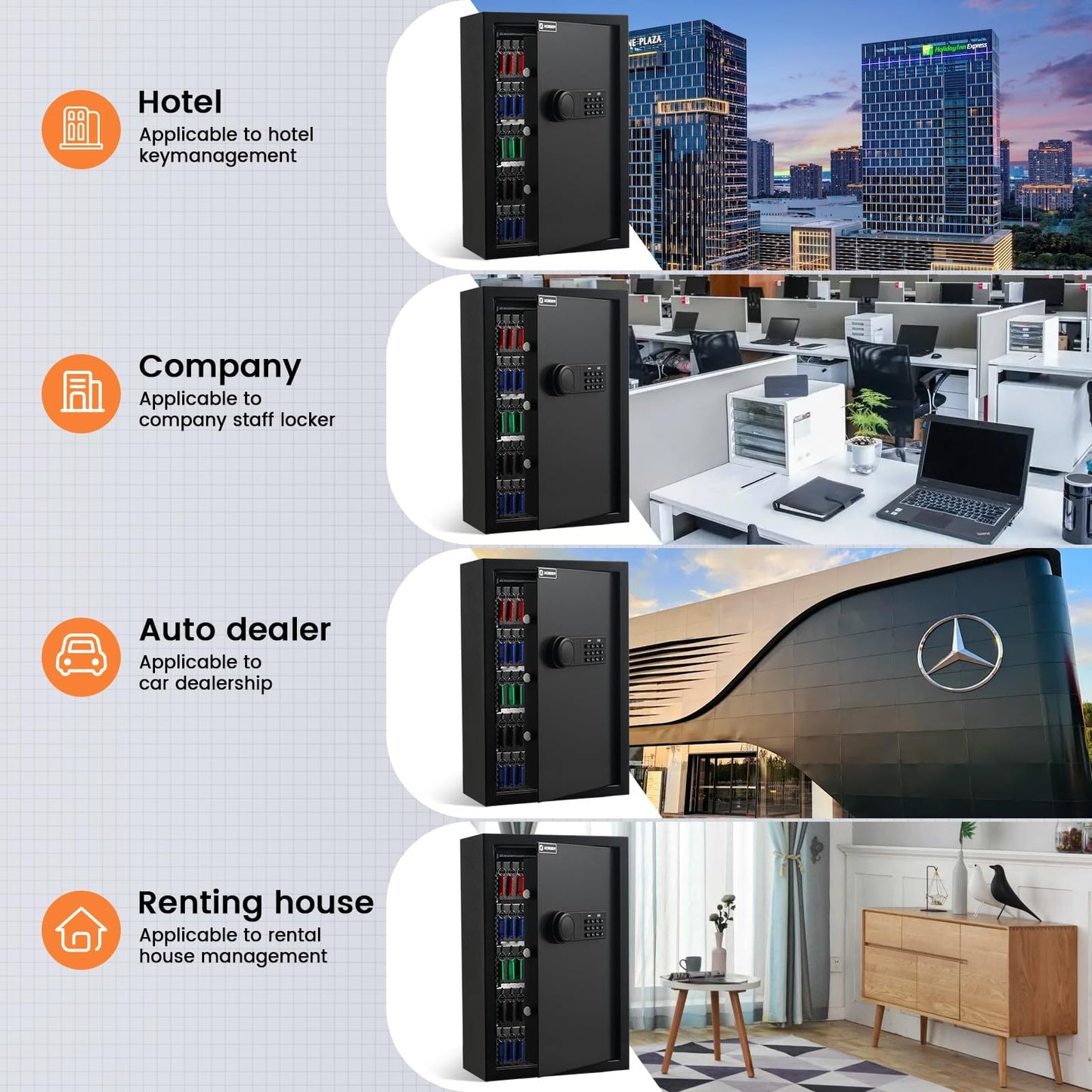 XDeer 212-Key Safe Wall Mount with Advanced Anti-Theft & LED Light, Key Cabinet with Combo & Key Lock for Hotels, Offices & Car Dealerships 1PCS