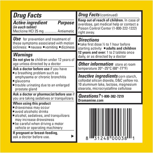 Dramamine Motion Sickness Relief - Less Drowsy Formula for Travel Nausea, 16 Count