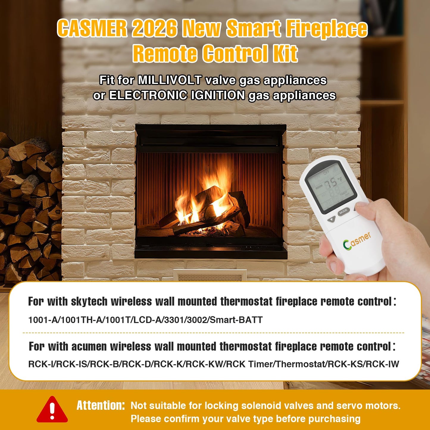Universal Smart Fireplace Remote Control Kit, Fit skytech 1001-A,1001T/LCD-A,3301,3002,Smart-Batt, durablow TR1003, Acumen RCK, Backlit LCD Large Display, 9-Hour Countdown Timer, for Millivolt Valve