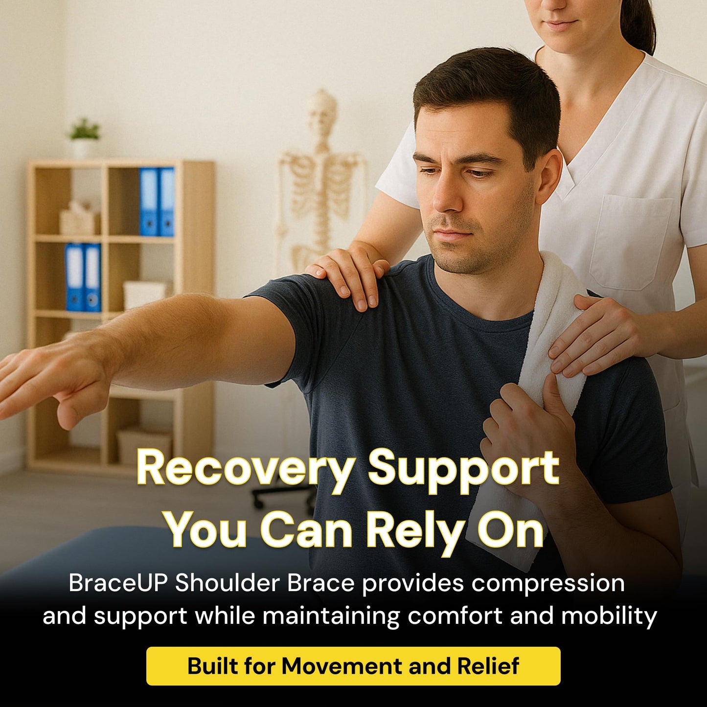BraceUP Shoulder Brace with Adjustable Support and Ice Pad Pocket for Pain Relief, Rotator Cuff Recovery, and Injury Prevention - Ideal for Men and Women, One Size Fits Most