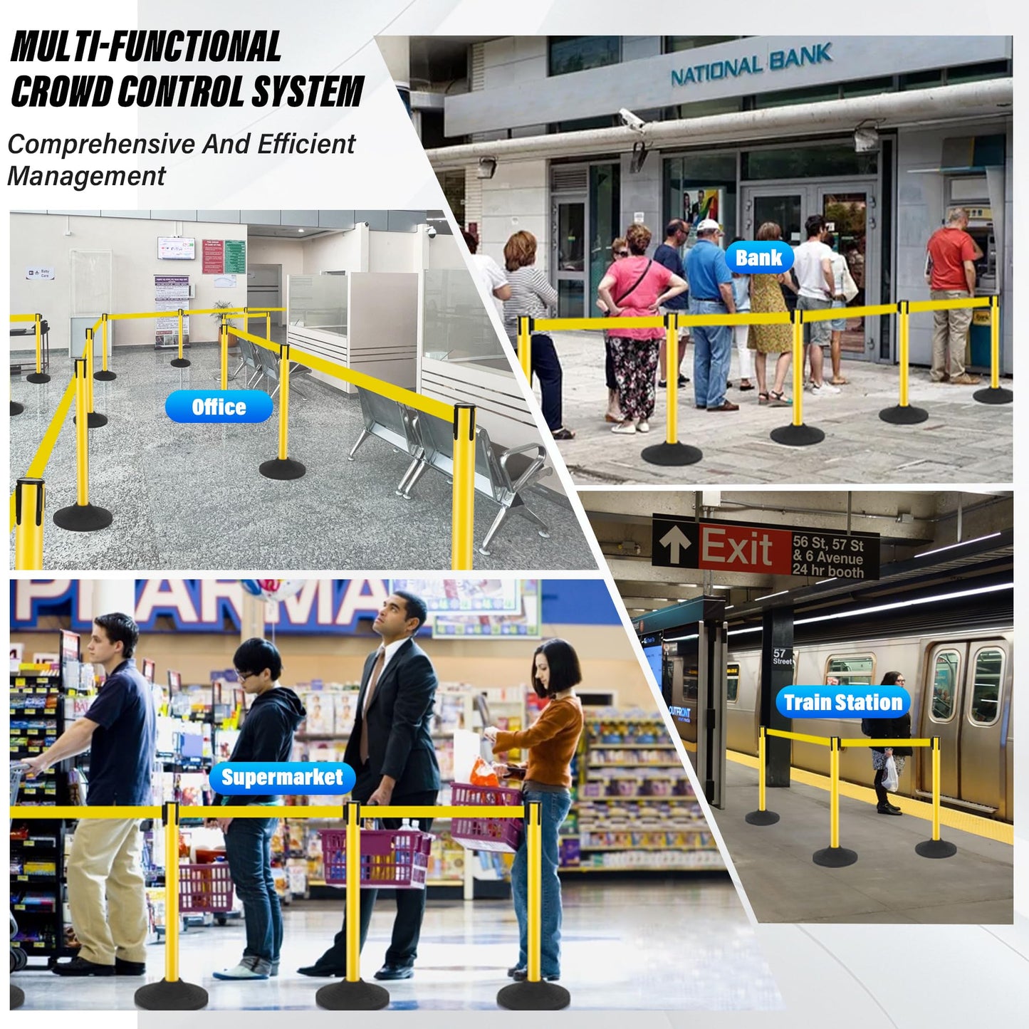 STARSIGNS 6 Pack Crowd Control Barriers - Weighted Base Stanchions with 10 Feet Retractable Belts Yellow Stanchion Posts Set for Retail, Banks, Public Spaces
