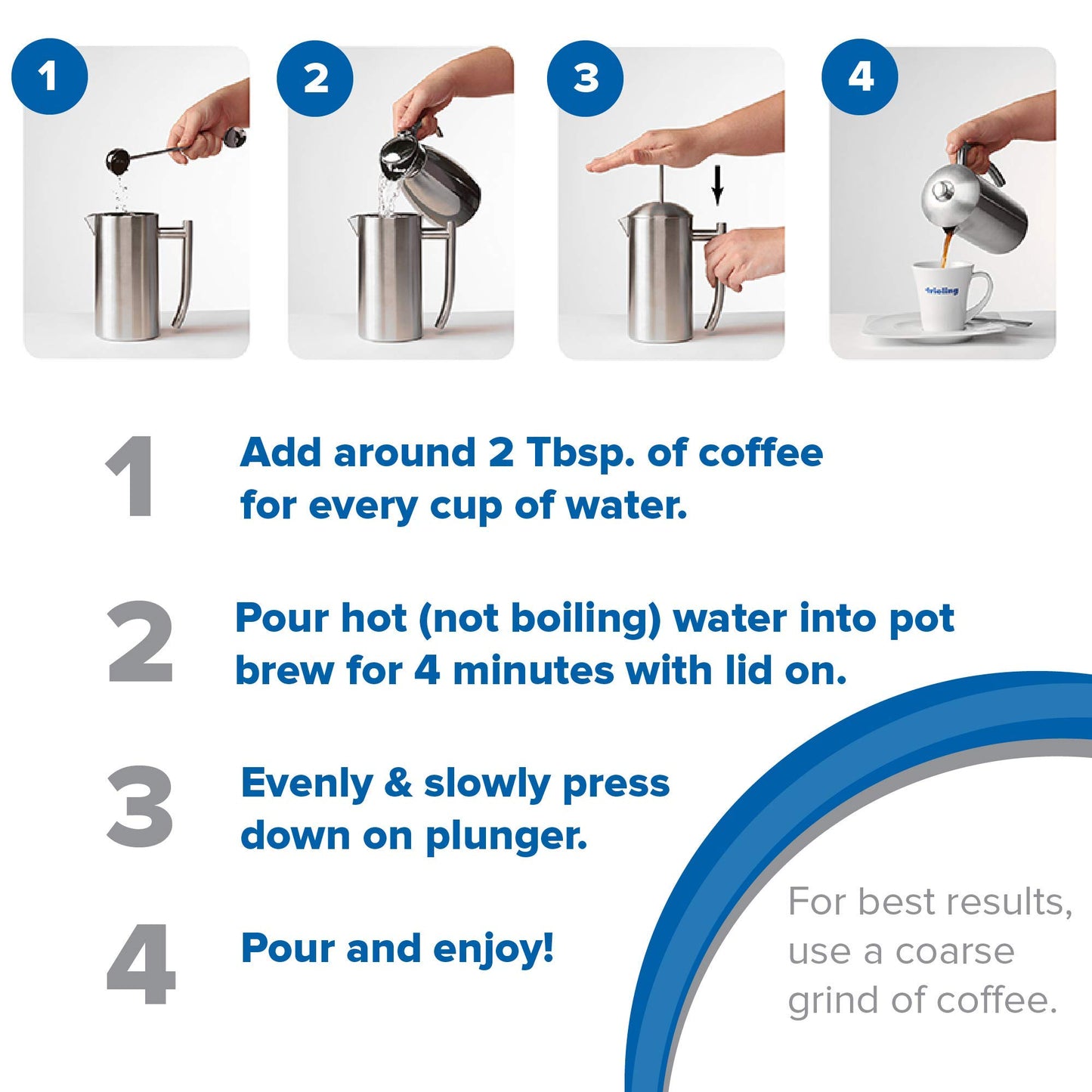 Frieling Coffee Press Stainless Steel French Press Coffee Maker - 44 oz, Brushed Stainless Steel - Double-Walled Insulated Zero Sediment Filter - For Home & Camping