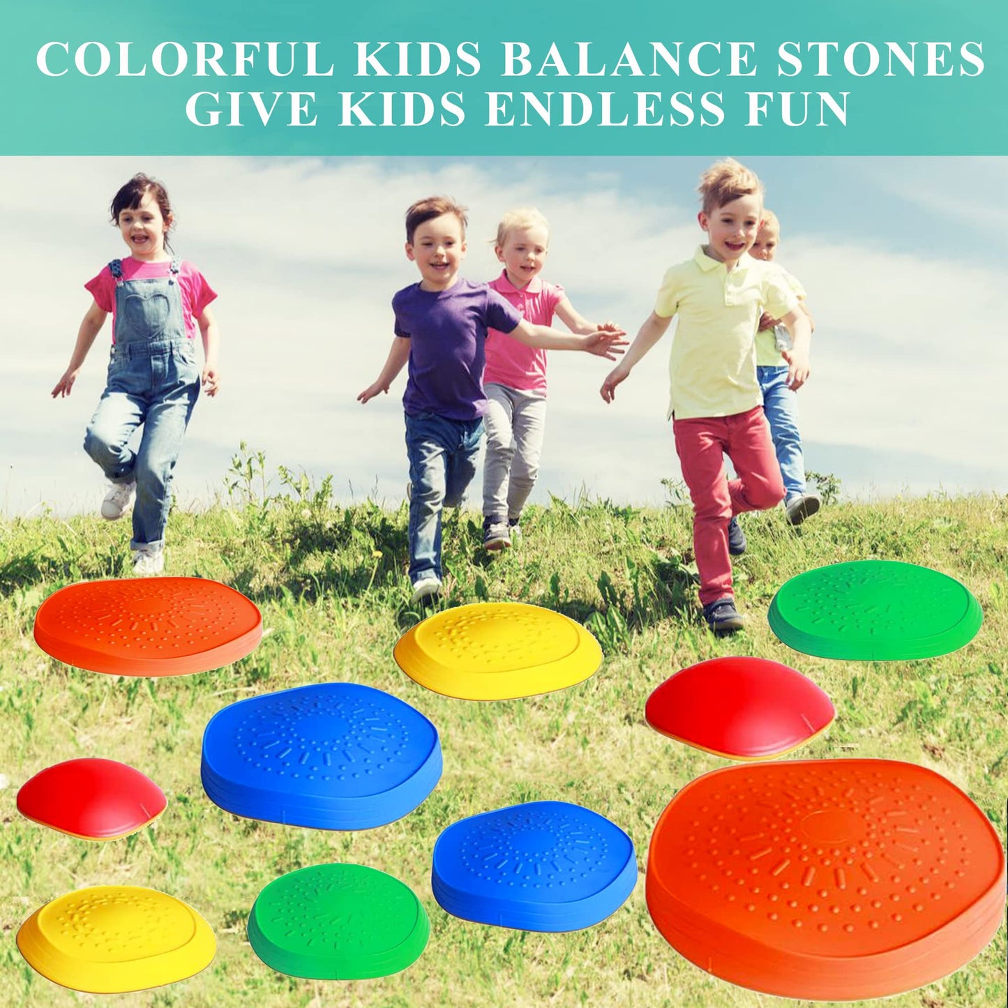 MEANHDAG 10 PCS Balance Stepping Stones for Kids, Obstacle Course Play Outdoor Backyard Activities Equipment Helps Build Children's Coordination and Confidence, Non-Slip Surface and Edging