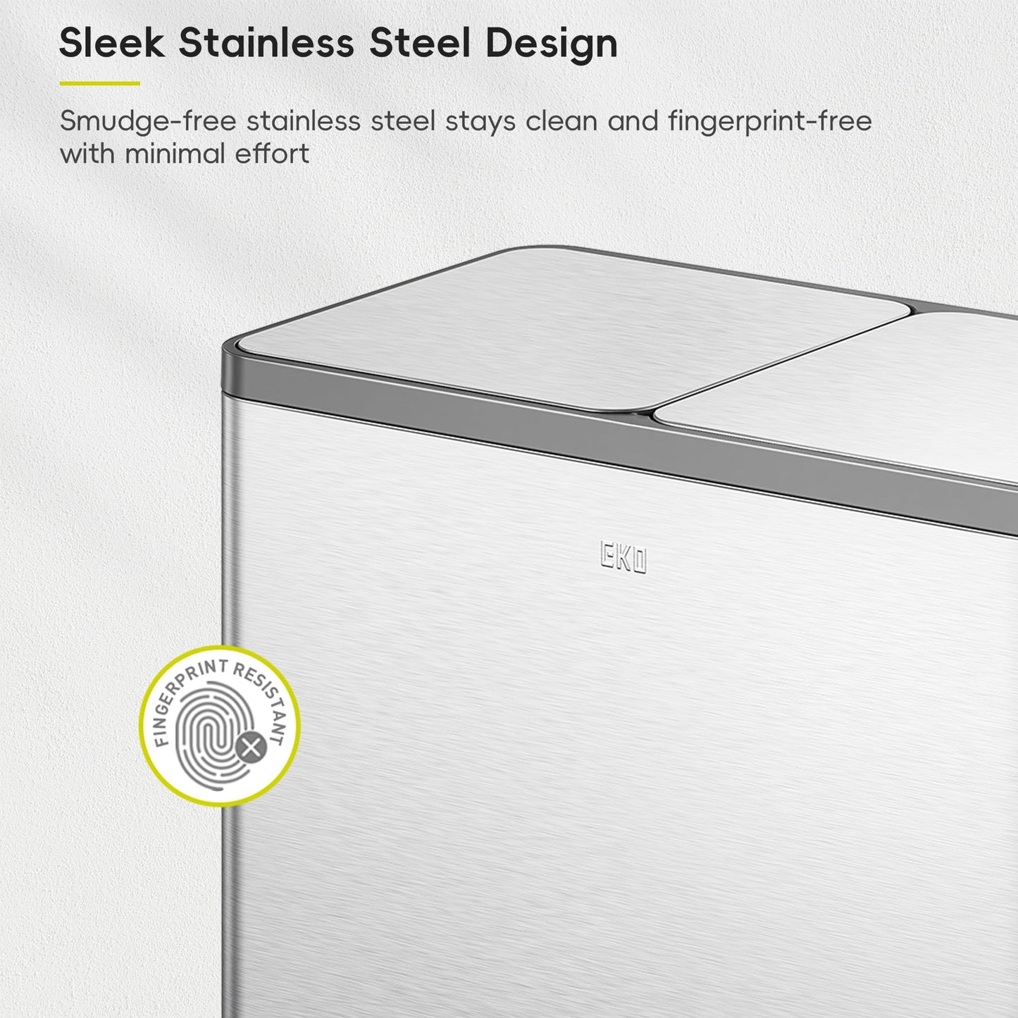 EKO EcoCasa Plus 2 x 10.6 Gal Dual Recycling Trash Can for Kitchen, Large Stainless Steel Step-On Garbage Can with Soft-Close Lids, Odor-Proof and Fingerprint-Resistant, Removable Buckets with Handles