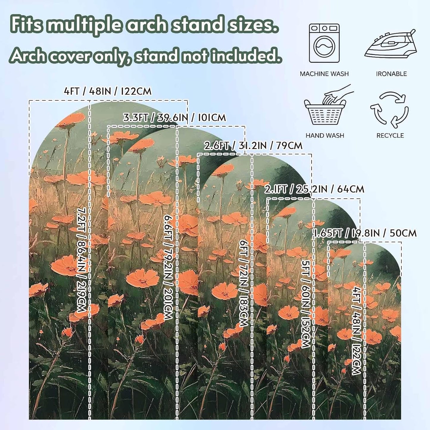 Jnbasdffb 7.2 Red Spring Floral Wedding Arch Cover, Stretchy Spandex Arch Backdrop Stand Covers FT, Modern Oil Painting